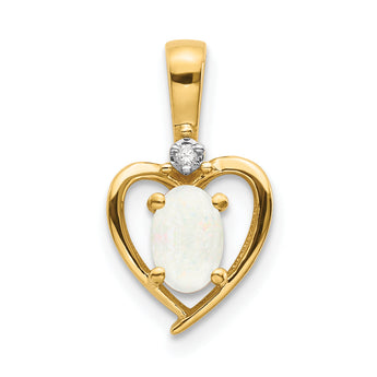 10K Gold Opal and Diamond Pendant with Polished Finish Elegant October Birthstone