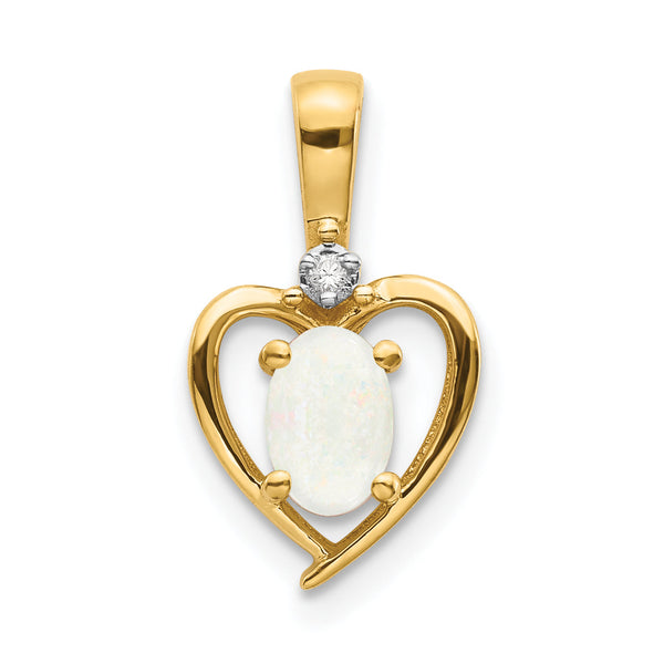 10K Gold Opal and Diamond Pendant with Polished Finish Elegant October Birthstone