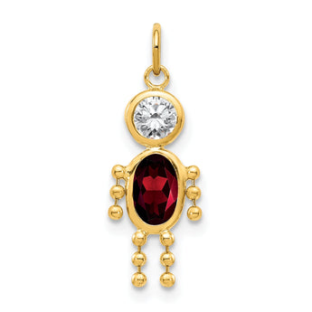 10K Gold January Boy Birthstone Charm with Polished Hollow Design