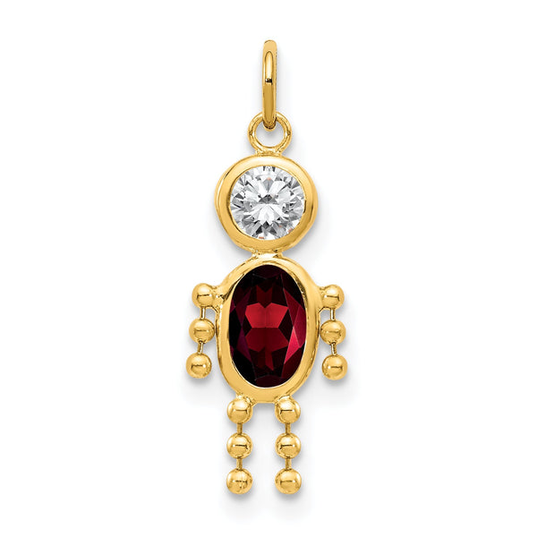10K Gold January Boy Birthstone Charm with Polished Hollow Design