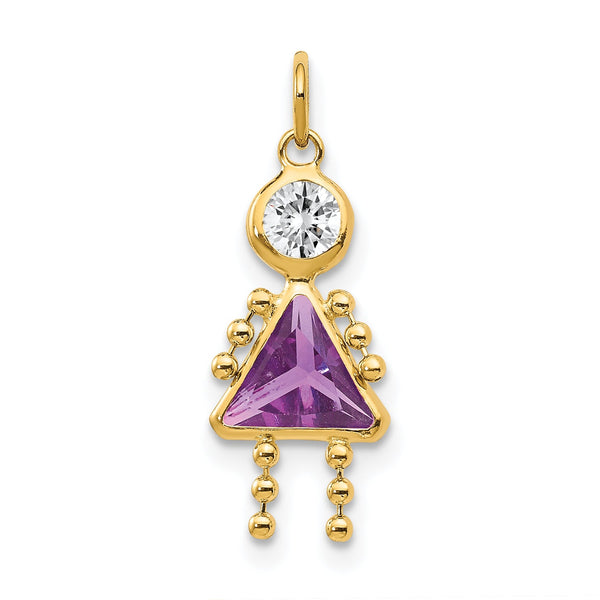 10K Gold February Birthstone Girl Charm with Polished Finish