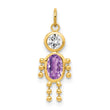 10K Gold February Boy Birthstone Charm with Polished Hollow Design