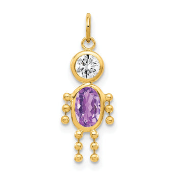 10K Gold February Boy Birthstone Charm with Polished Hollow Design