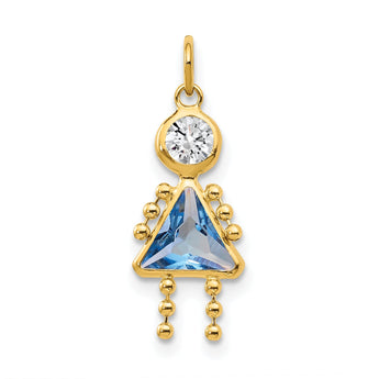 10K Yellow Gold March Birthstone Girl Charm with Polished Finish