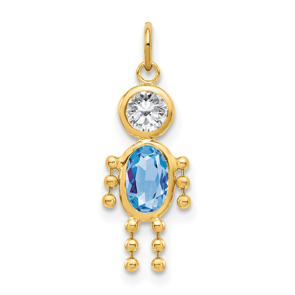 10K Gold March Boy Birthstone Charm with Polished Finish