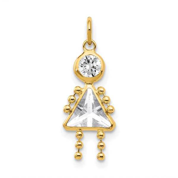 10K Gold April Birthstone Girl Charm with Polished Finish by
