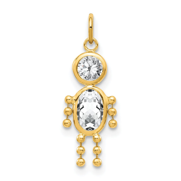 10K Gold April Boy Birthstone Charm with Polished Finish