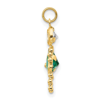 10K Gold May Birthstone Girl Charm with Polished Finish Elegant Design