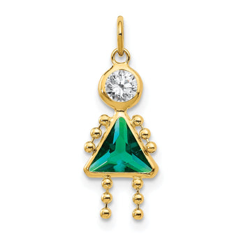 10K Gold May Birthstone Girl Charm with Polished Finish Elegant Design
