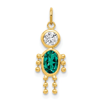10K Gold Polished Boy Birthstone Charm with May Synthetic Emerald