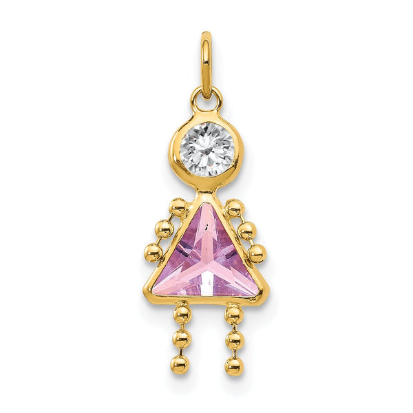 10K Yellow Gold June Birthstone Girl Charm in Polished Finish