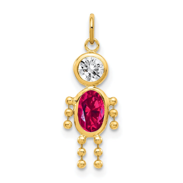 10K Gold July Boy Birthstone Charm with Polished Finish Hollow Design