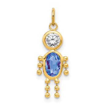 10K Gold September Boy Birthstone Charm with Polished Finish