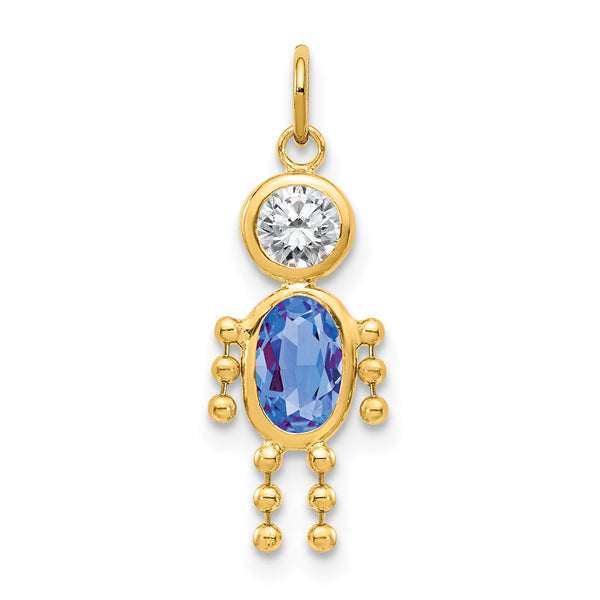 10K Gold September Boy Birthstone Charm with Polished Finish