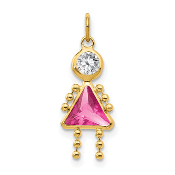 10K Gold October Birthstone Girl Charm with Polished Finish