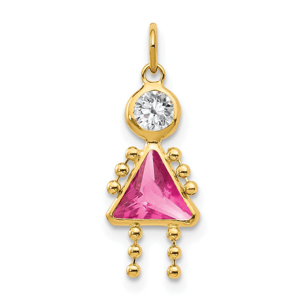10K Gold October Birthstone Girl Charm with Polished Finish