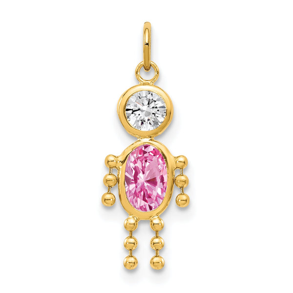 10K Yellow Gold October Boy Birthstone Charm with Polished Finish