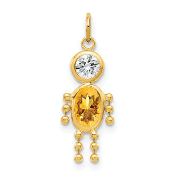 10K Gold November Boy Birthstone Charm Polished Hollow Design