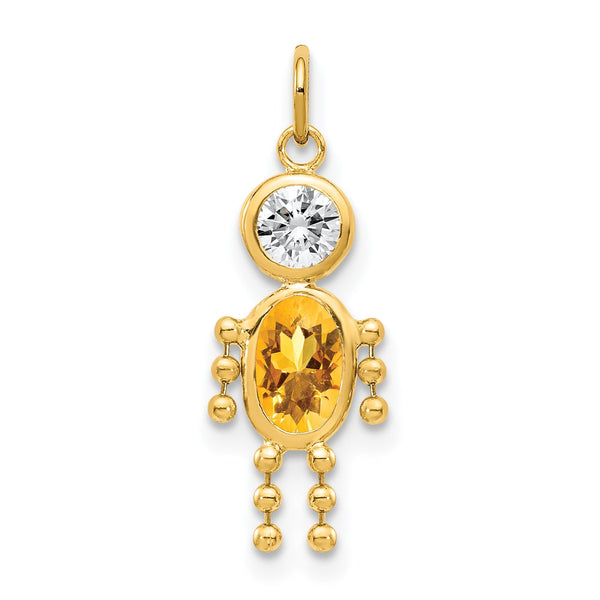 10K Gold November Boy Birthstone Charm Polished Hollow Design