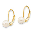 10k 5-6mm White Round Freshwater Cultured Pearl Leverback Earrings - Birthstone Company