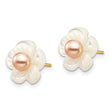 10k 3-4mm Pink Freshwater Cultured Pearl with 10mm Mother of Pearl Flower Post Earrings - Birthstone Company