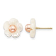 10k 3-4mm Pink Freshwater Cultured Pearl with 10mm Mother of Pearl Flower Post Earrings - Birthstone Company