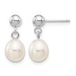 10k White Gold 6-7mm White Rice Freshwater Cultured Pearl Dangle Post Earrings - Birthstone Company