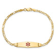 10k Medical Soft Diamond Shape Red Enamel Figaro ID Bracelet