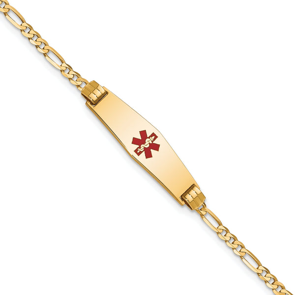 10k Medical Soft Diamond Shape Red Enamel Figaro ID Bracelet