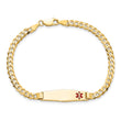 10k Medical Soft Diamond Shape Red Enamel Curb Link ID Bracelet