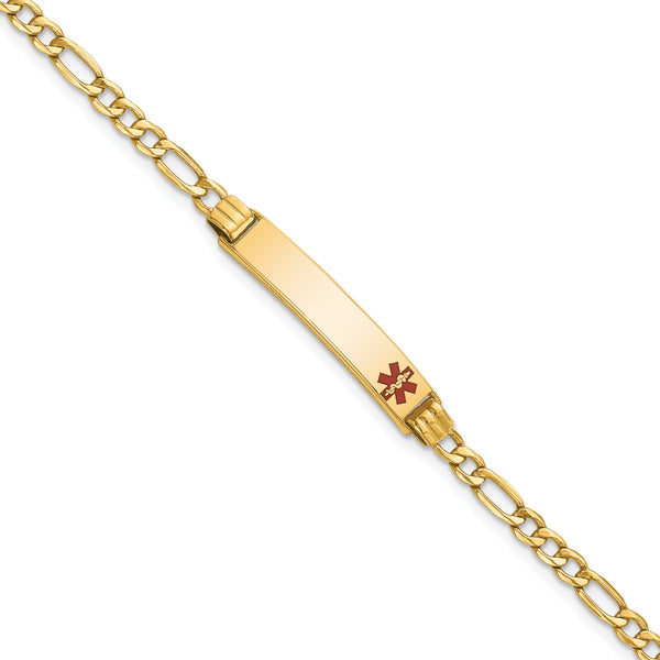 10k Semi-Solid Medical Polished Red Enamel Figaro ID Bracelet