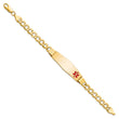 10k Semi-solid Medical Soft Diamond Shape Red Enamel Curb Link ID Bracelet
