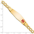 10k Semi-solid Medical Soft Diamond Shape Red Enamel Curb Link ID Bracelet