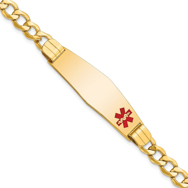 10k Semi-solid Medical Soft Diamond Shape Red Enamel Curb Link ID Bracelet