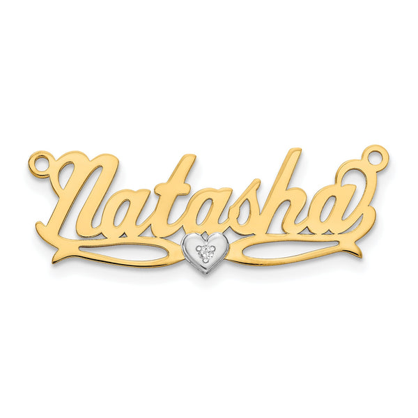 10KY Two-tone 3D with Heart Diamond Name Plate