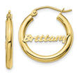 10K Small Polished and Diamond Cut Name Plate Hoop Earrings