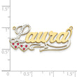 10KY and Rhodium and Ruby 3D Diamond with Hearts Name Plate