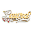 10KY and Rhodium and Ruby 3D Diamond with Hearts Name Plate