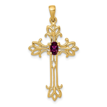 10K 5x3mm Oval Rhodolite Garnet cross pendant - Birthstone Company