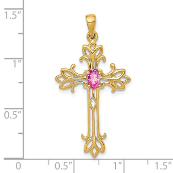 10k 5x3mm Oval Pink Sapphire cross pendant
