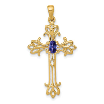 10K 5x3mm Oval Tanzanite cross pendant