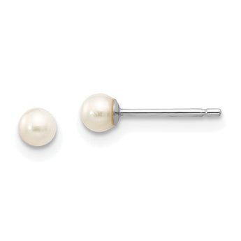 10k White Gold 3-4mm White Round Freshwater Cultured Pearl Stud Post Earrings