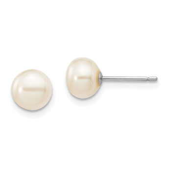 10k White Gold 6-7mm White Button Freshwater Cultured Pearl Stud Post Earrings