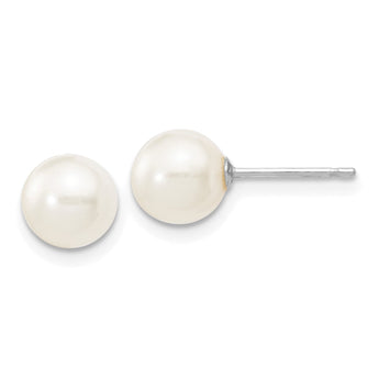10k White Gold 6-7mm White Round Freshwater Cultured Pearl Stud Post Earrings