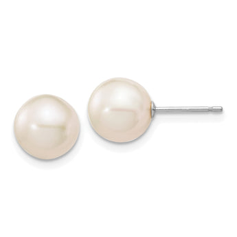10k White Gold 8-9mm White Round Freshwater Cultured Pearl Stud Post Earrings