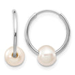 10k White Gold 5-6mm White Freshwater Cultured Pearl Endless Hoop Earrings - Birthstone Company