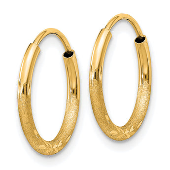 10k 1.5mm Satin Diamond-cut Endless Hoop Earrings