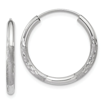 10k White Gold 2mm Diamond-cut Endless Hoop Earrings