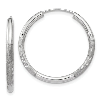 10k White Gold 2mm Diamond-cut Endless Hoop Earrings