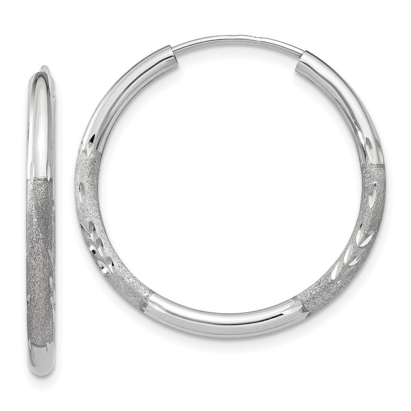 10k White Gold 2mm Diamond-cut Endless Hoop Earrings